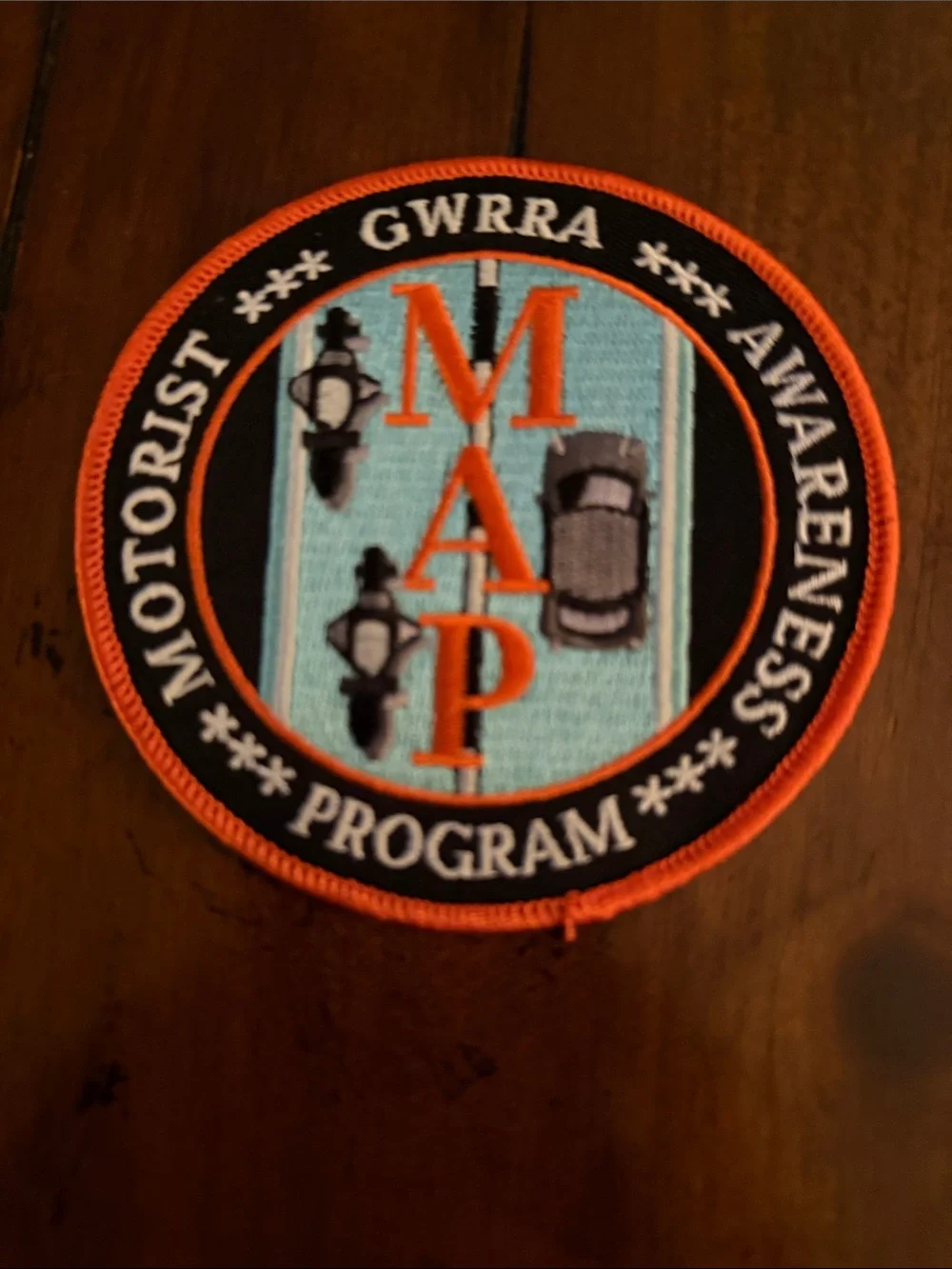 MAP Motorist Awareness Program Patch - Orange/Black/Light Blue